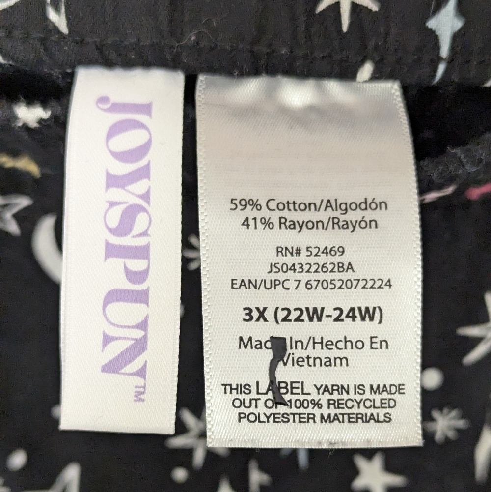 Joyspun Celestial Sleep Shorts Black White Stars Moon Plus Size 3X - Picture 3 of 10